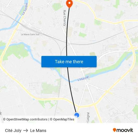 Cité Joly to Le Mans map