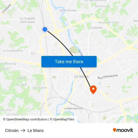 Citroën to Le Mans map