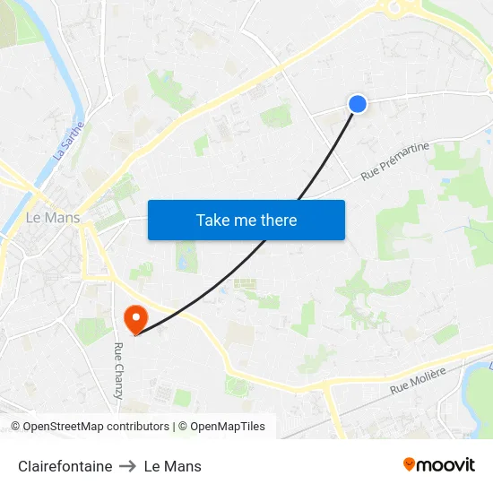 Clairefontaine to Le Mans map