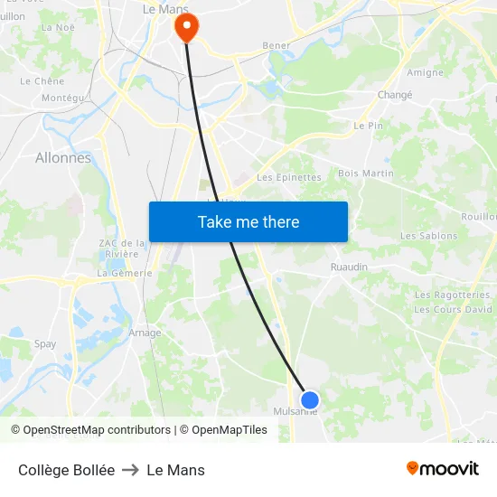 Collège Bollée to Le Mans map
