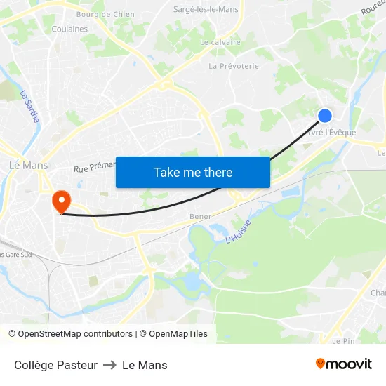 Collège Pasteur to Le Mans map