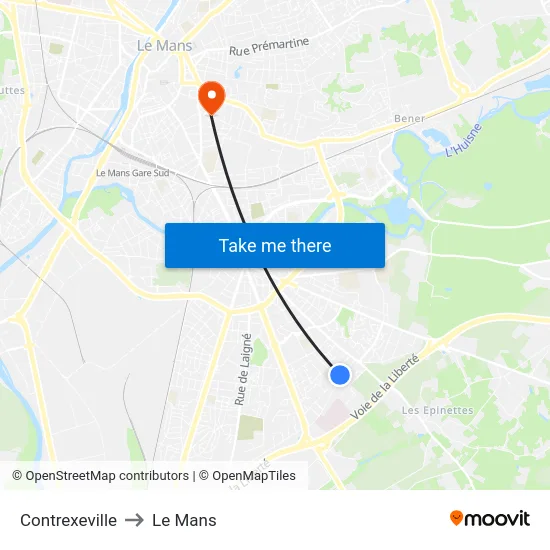 Contrexeville to Le Mans map