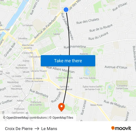 Croix De Pierre to Le Mans map