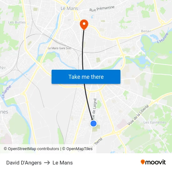 David D'Angers to Le Mans map