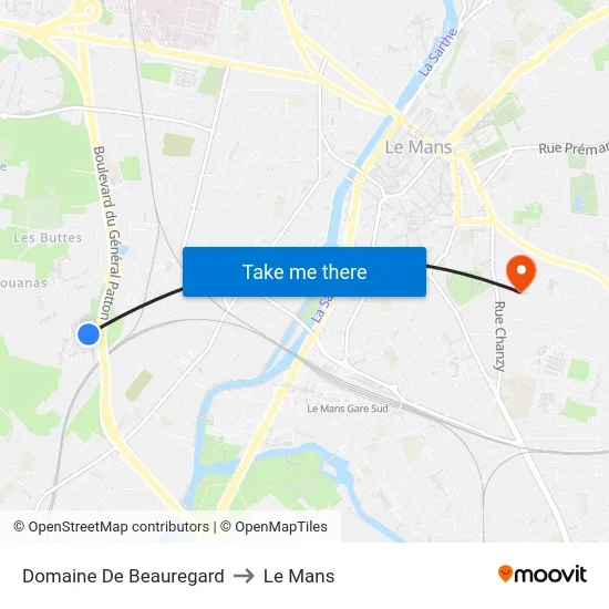 Domaine De Beauregard to Le Mans map