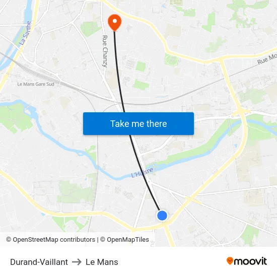 Durand-Vaillant to Le Mans map