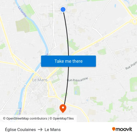 Église Coulaines to Le Mans map