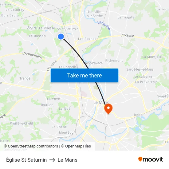 Église St-Saturnin to Le Mans map