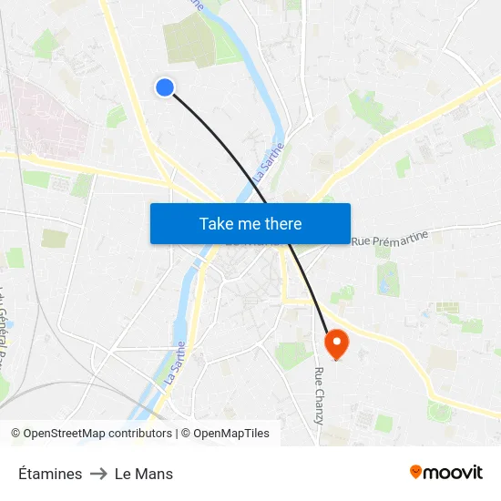 Étamines to Le Mans map