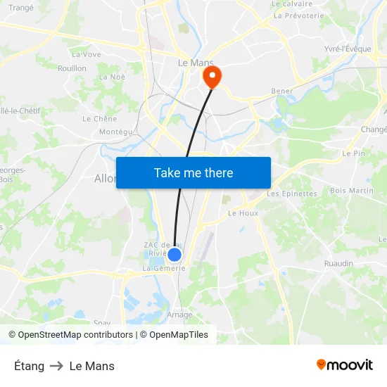 Étang to Le Mans map