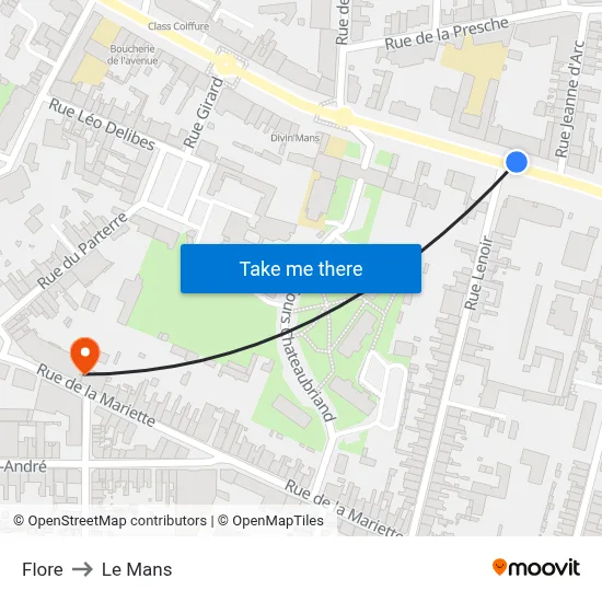 Flore to Le Mans map