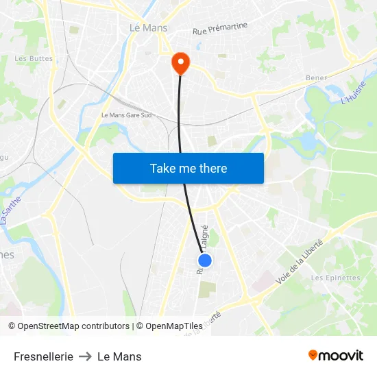 Fresnellerie to Le Mans map