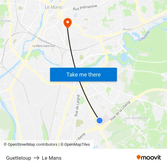 Guetteloup to Le Mans map