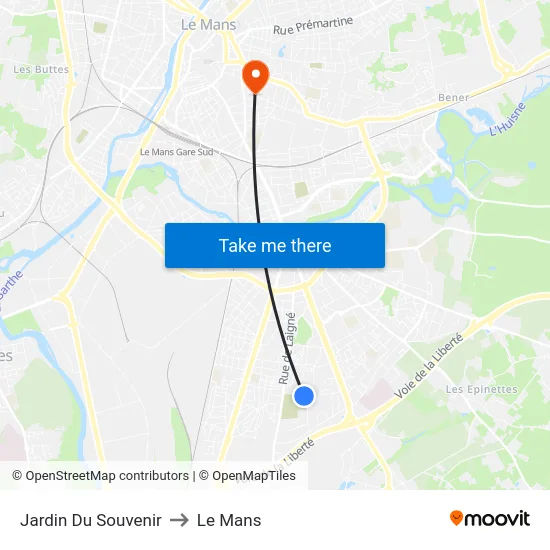 Jardin Du Souvenir to Le Mans map