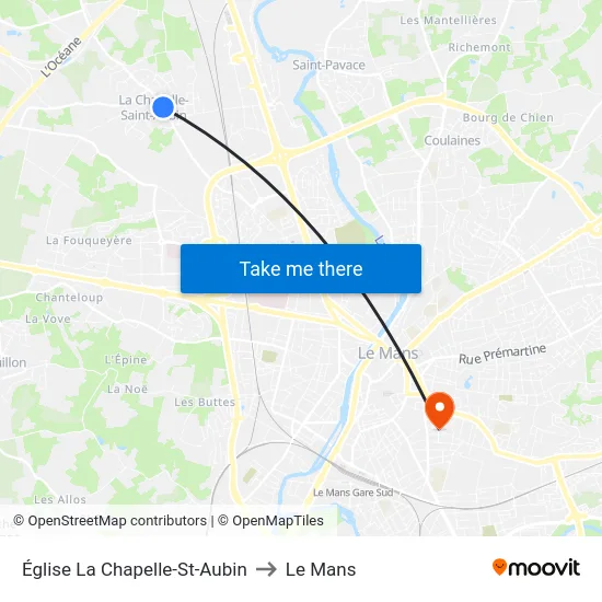 Église La Chapelle-St-Aubin to Le Mans map