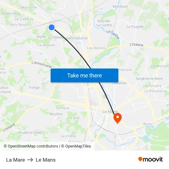 La Mare to Le Mans map