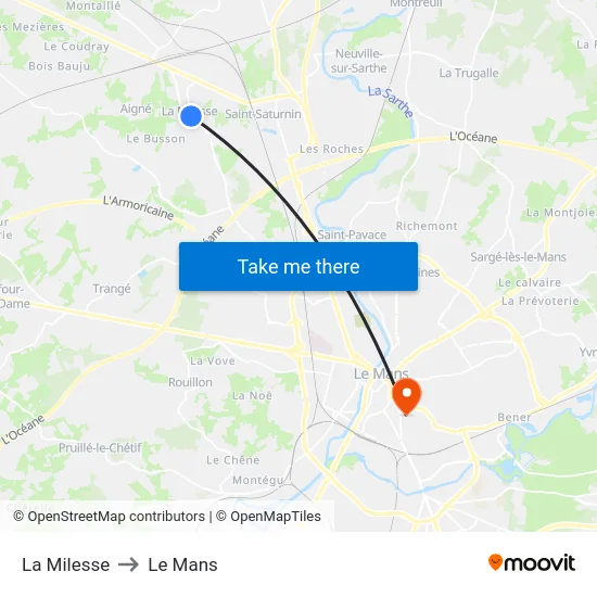 La Milesse to Le Mans map