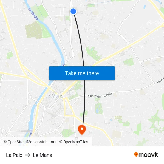 La Paix to Le Mans map