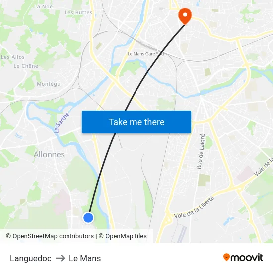 Languedoc to Le Mans map