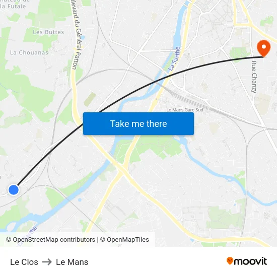 Le Clos to Le Mans map