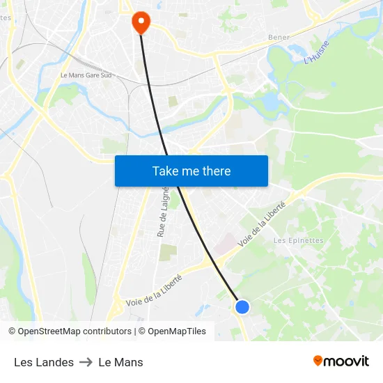 Les Landes to Le Mans map