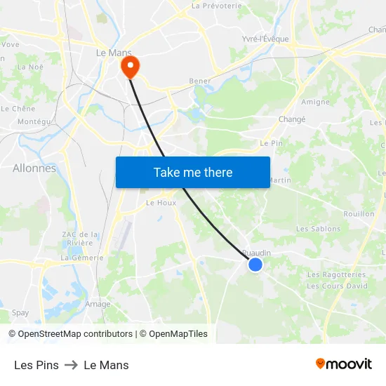 Les Pins to Le Mans map