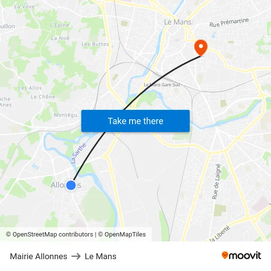 Mairie Allonnes to Le Mans map