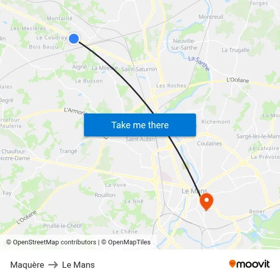Maquère to Le Mans map