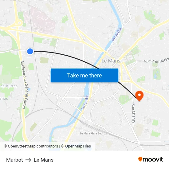 Marbot to Le Mans map