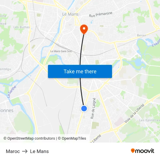 Maroc to Le Mans map