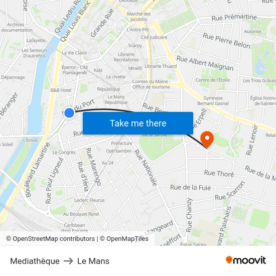 Mediathèque to Le Mans map