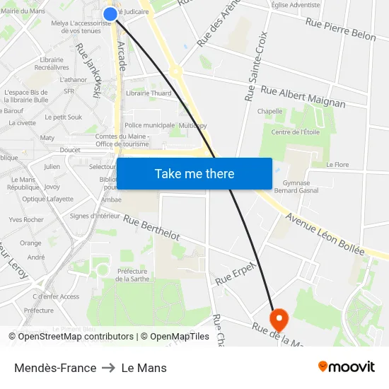 Mendès-France to Le Mans map