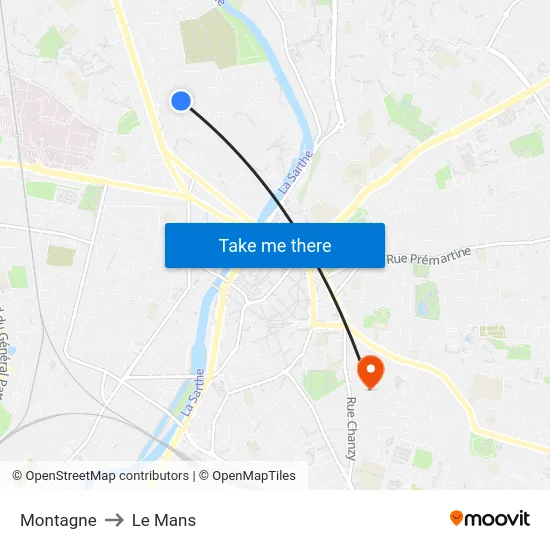 Montagne to Le Mans map