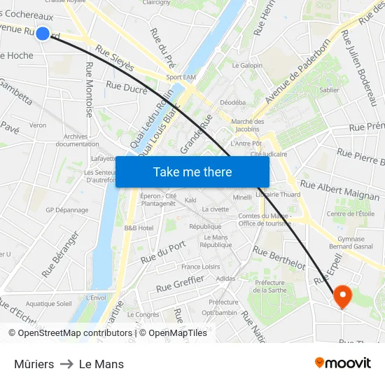 Mûriers to Le Mans map