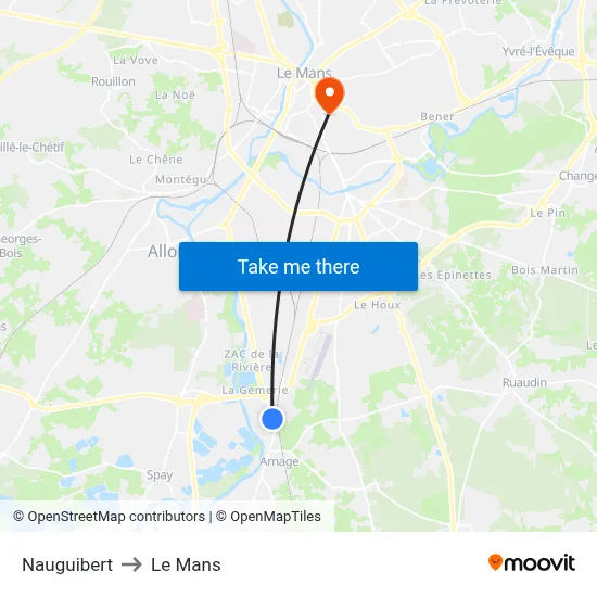 Nauguibert to Le Mans map