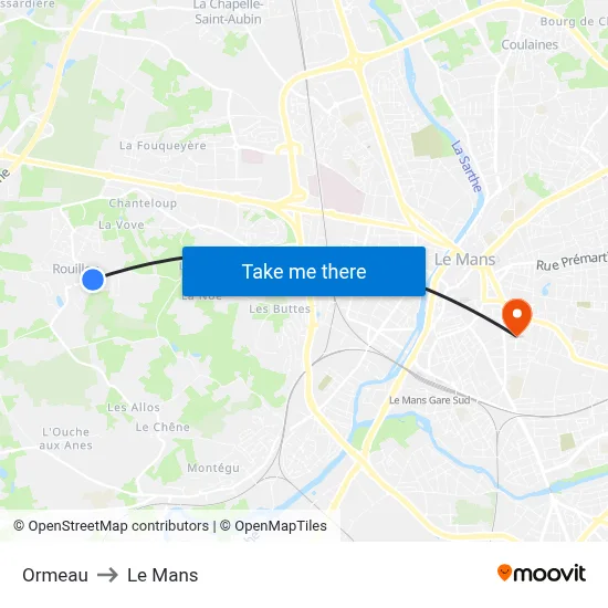 Ormeau to Le Mans map