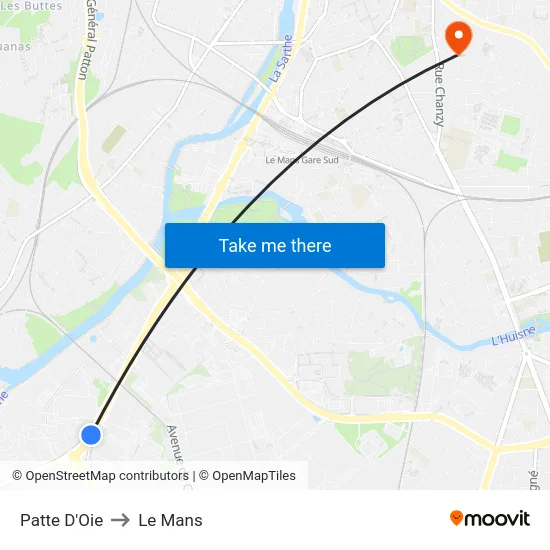 Patte D'Oie to Le Mans map