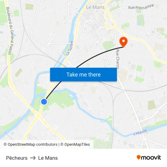 Pêcheurs to Le Mans map