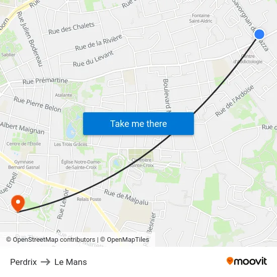 Perdrix to Le Mans map