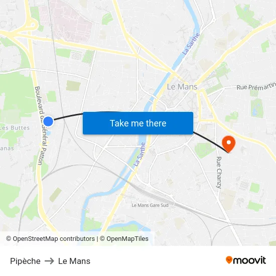 Pipèche to Le Mans map
