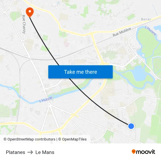 Platanes to Le Mans map