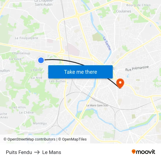 Puits Fendu to Le Mans map