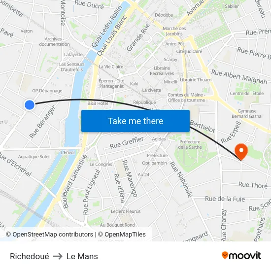 Richedoué to Le Mans map