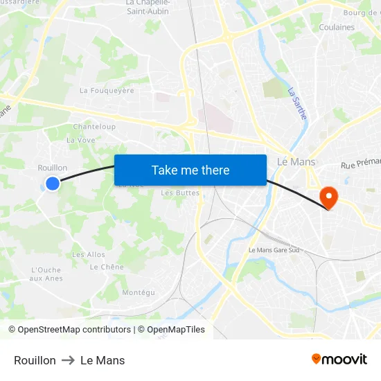 Rouillon to Le Mans map