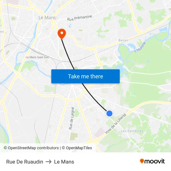 Rue De Ruaudin to Le Mans map