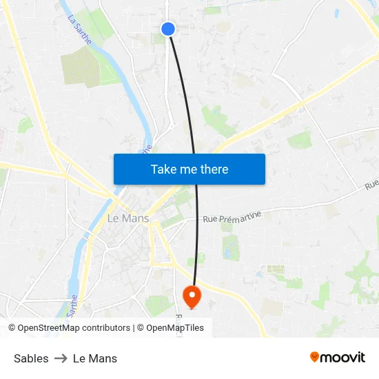 Sables to Le Mans map