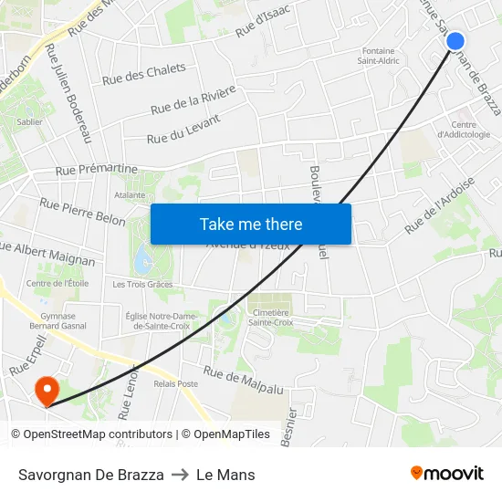 Savorgnan De Brazza to Le Mans map