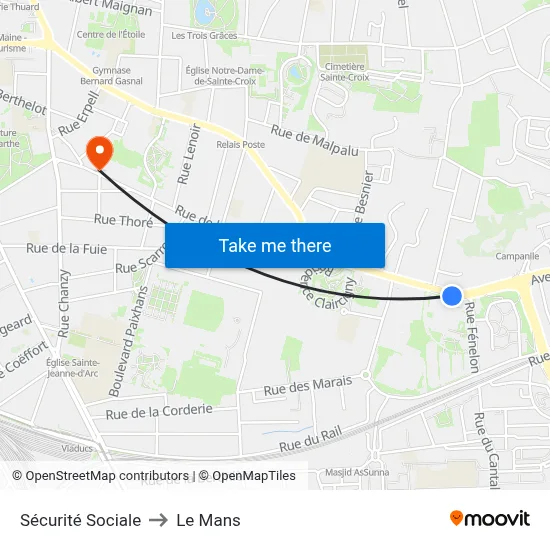Sécurité Sociale to Le Mans map