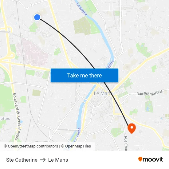 Ste-Catherine to Le Mans map