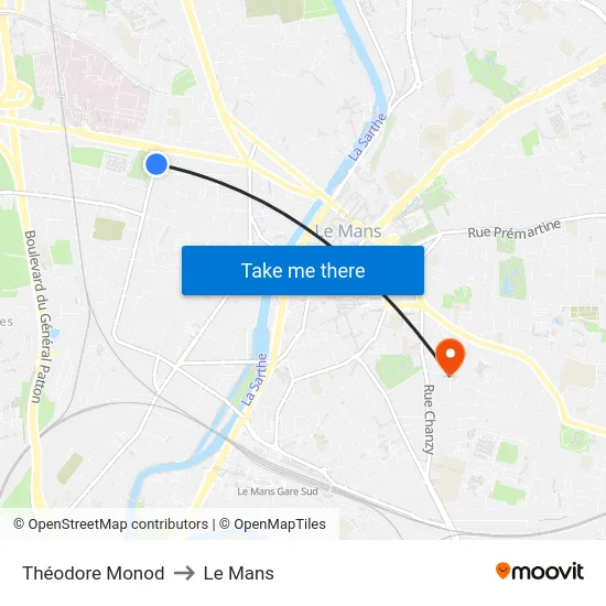 Théodore Monod to Le Mans map